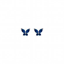 Charger l&#39;image dans la galerie, BOUCLES D OREILLES ARGENT RHODIE PAPILLON OZ BLEUS
