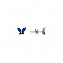 Charger l&#39;image dans la galerie, BOUCLES D OREILLES ARGENT RHODIE PAPILLON OZ BLEUS
