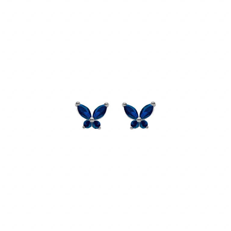 BOUCLES D OREILLES ARGENT RHODIE PAPILLON OZ BLEUS