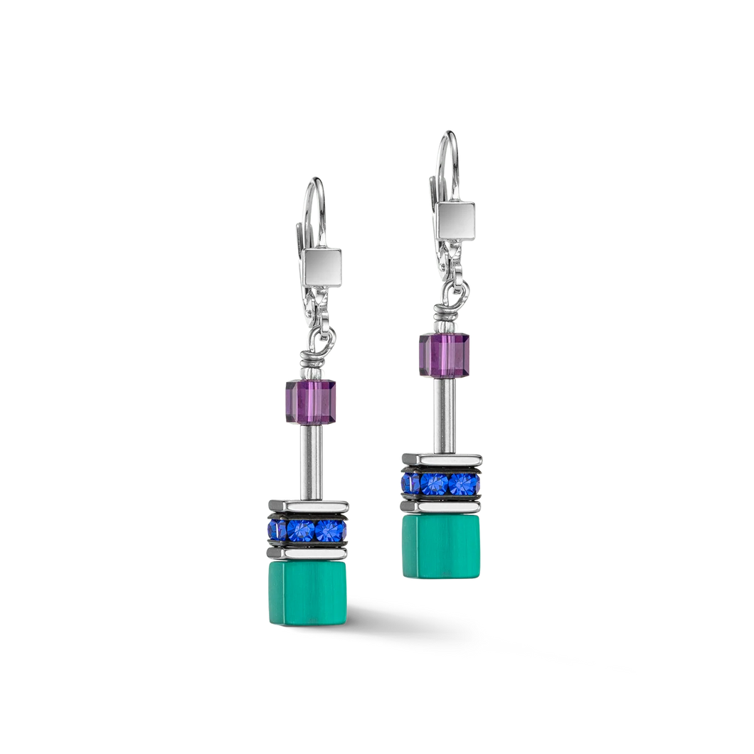 Boucles d'oreilles Dame GeoCUBE® Iconic turquoise mauve COEUR DE LION 2838/20-0608