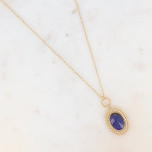 Charger l&#39;image dans la galerie, COLLIER Femme SAUTOIR ACIER DORE MEDAILLON LAPIS LAZULI
