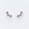 Charger l&#39;image dans la galerie, BOUCLES D&#39;OREILLES PUCES EN ARGENT COMPOSEES DE 3 PETITES FLEURS DECOREES D&#39;OXYDES AMETHYSTE
