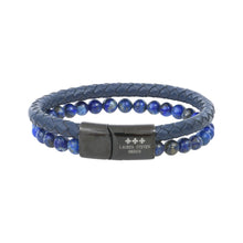 Charger l&#39;image dans la galerie, BRACELET Homme CUIR PERLES LAPIS LAZULI LAUREN STEVEN
