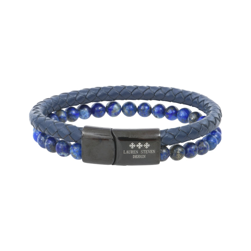 BRACELET Homme CUIR PERLES LAPIS LAZULI LAUREN STEVEN