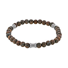 Charger l&#39;image dans la galerie, BRACELET homme ELASTIQUE BOULES PIERRES DE BRONZITE 3MOTIFS ACIER
