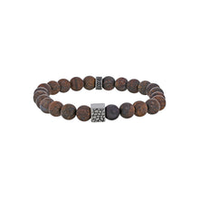 Charger l&#39;image dans la galerie, BRACELET homme ELASTIQUE BOULES PIERRES DE BRONZITE MOTIF ACIER
