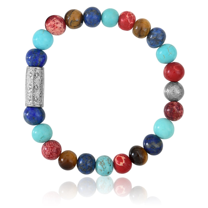 BRACELET Mixte Jaspe de mer rouge / Turquoise/ Lapis lazuli / Oeil de tigre LAUREN STEVEN