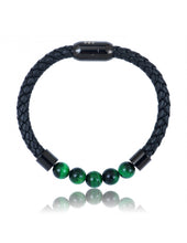 Charger l&#39;image dans la galerie, BRACELET Homme cuir tressé oeil de tigre VERT LAUREN STEVEN LSEL1110
