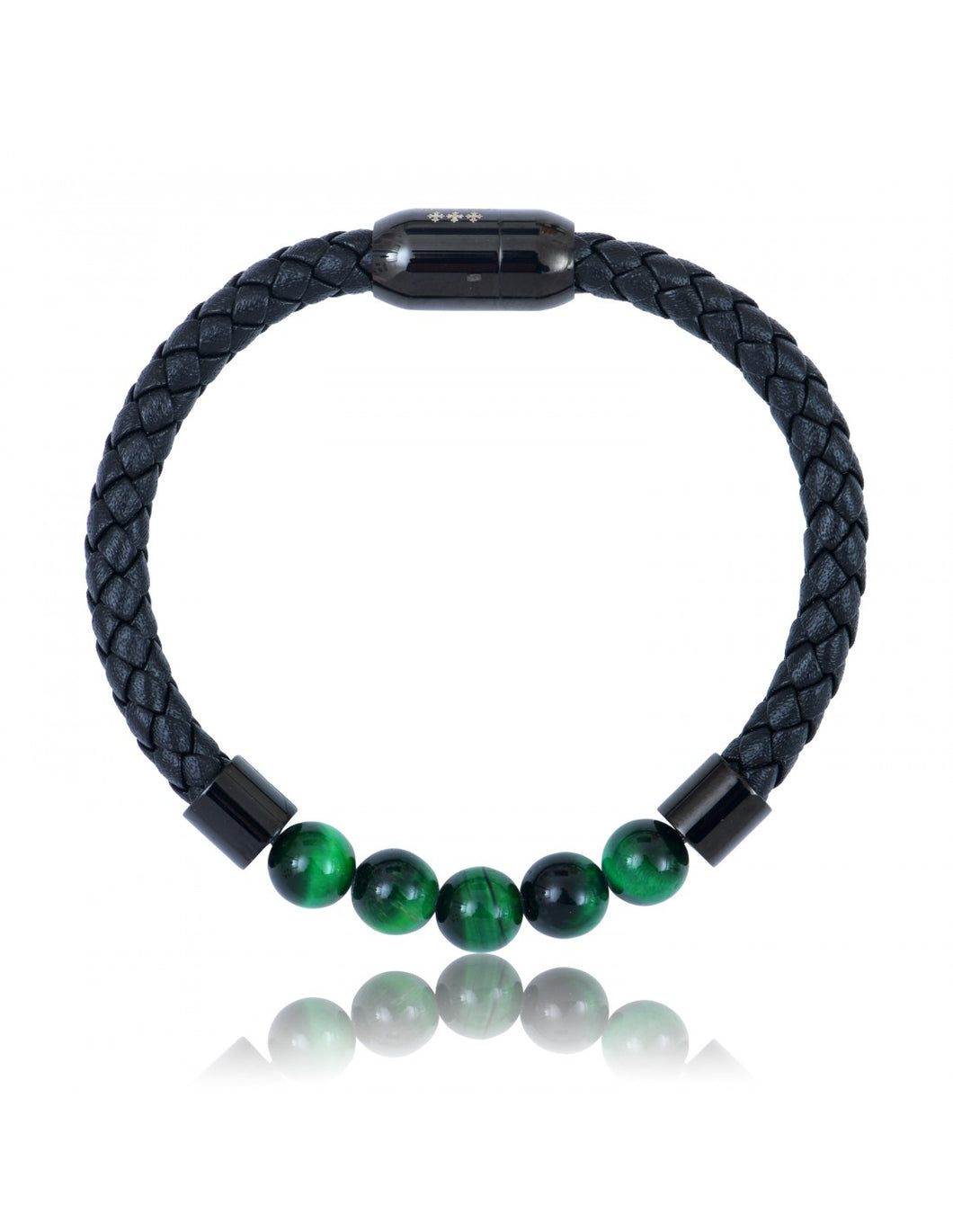 BRACELET Homme cuir tressé oeil de tigre VERT LAUREN STEVEN LSEL1110