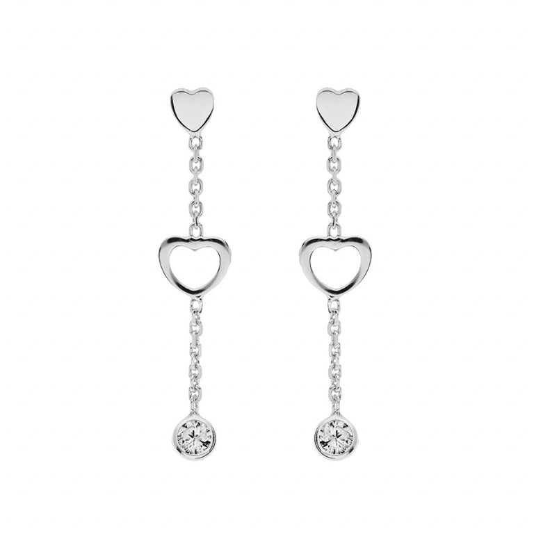 BOUCLES D'OREILLES ARGENT RHODIE COEURS ET OXYDE BLANC SERTI 014068