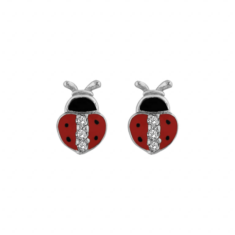 Boucles d 'oreilles argent coccinelle rouge et oxyde 015243