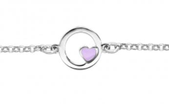 BRACELET ENFANT ARGENT RHODIE CERCLE AVEC COEUR RESINE ROSE