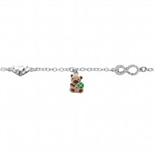 Charger l&#39;image dans la galerie, BRACELET ARGENT RHODIE MOTIF INFINI ET COEUR AVEC PAMPILLE OURSON EMAILLÉ
