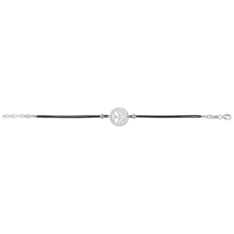 BRACELET femme  ARGENT RHODIE ARBRE DE VIE CORDON