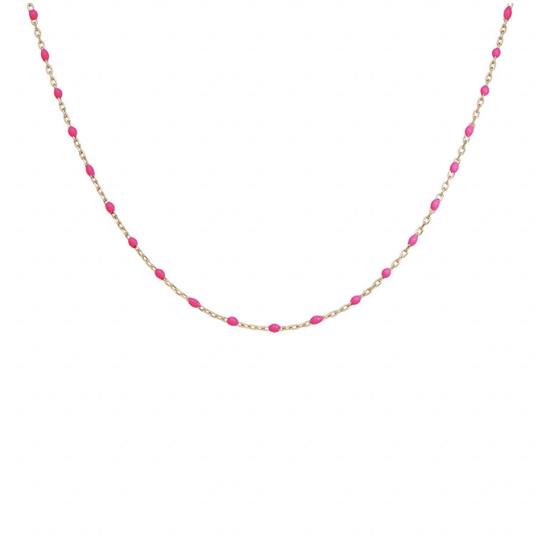 COLLIER Femme  ARGENT ET DORURE JAUNE OLIVES RESINE ROSE FLUO