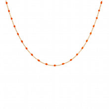 Charger l&#39;image dans la galerie, COLLIER FEMME ARGENT ET DORÉ JAUNE OLIVES RESINE ORANGE FLUO
