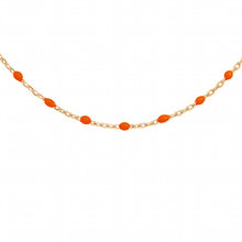 Charger l&#39;image dans la galerie, COLLIER FEMME ARGENT ET DORÉ JAUNE OLIVES RESINE ORANGE FLUO
