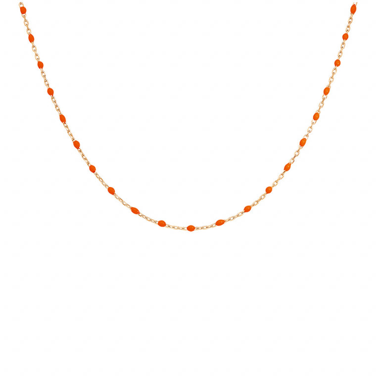 COLLIER FEMME ARGENT ET DORÉ JAUNE OLIVES RESINE ORANGE FLUO