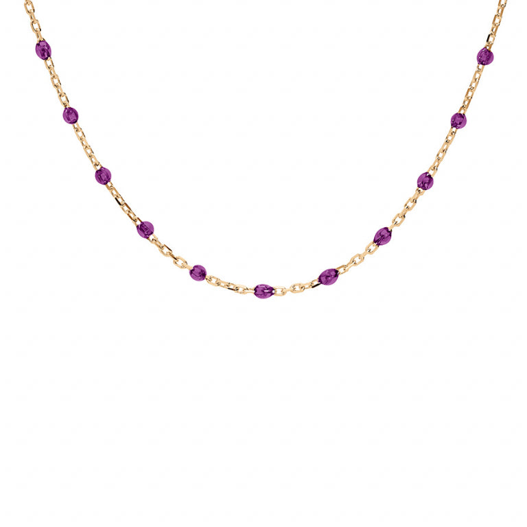 COLLIER Femme ARGENT ET DORURE JAUNE RESINE VIOLET 032287j