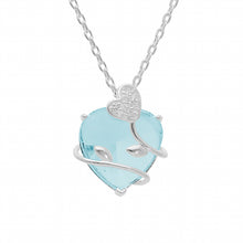 Charger l&#39;image dans la galerie, COLLIER ARGENT PLATINÉ PENDENTIF COEUR OXYDE BLEU CIEL AVEC VOLUTE
