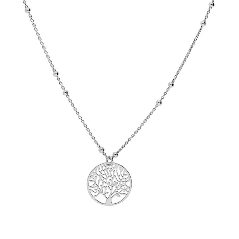 COLLIER femme ARGENT RHODIE FINE BOULES PENDENTIF ARBRE DE VIE