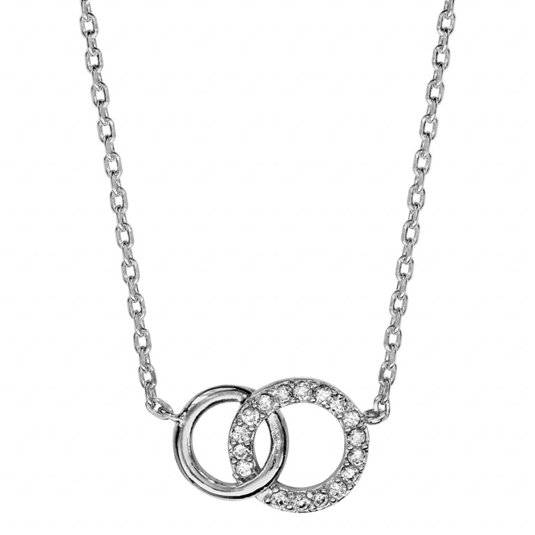 COLLIER ARGENT RHODIE 2 CERCLES ENTREMELES OXYDES BLANCS SERTIS