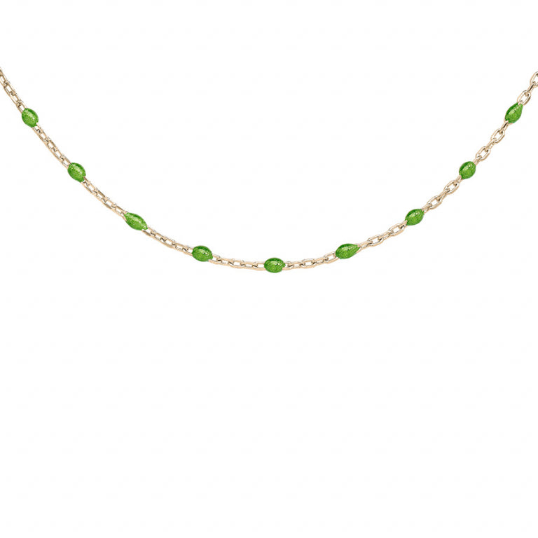 COLLIER Dame ARGENT PERLES RESINE VERTE