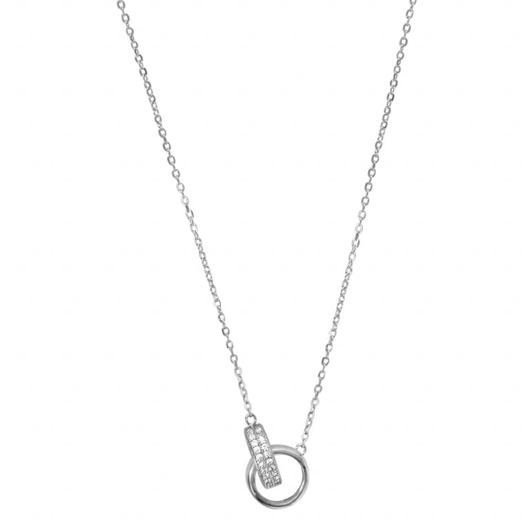 COLLIER ARGENT RHODIE 2 ANNEAUX OXYDES BLANCS SERTIS