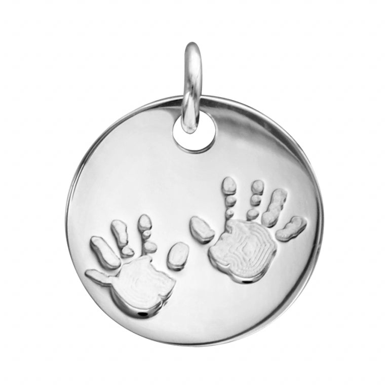 PENDENTIF ARGENT RHODIE MEDAILLE 18 MM 2 MAINS  075826