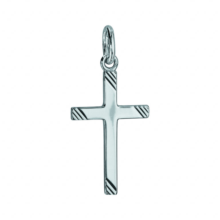 PENDENTIF Dame ou mixte CROIX ARGENT RHODIE STRIEE