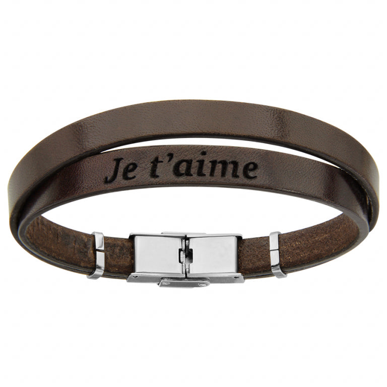 BRACELET MIXTE MESSAGE SECRET ACIER ET CUIR 126862M