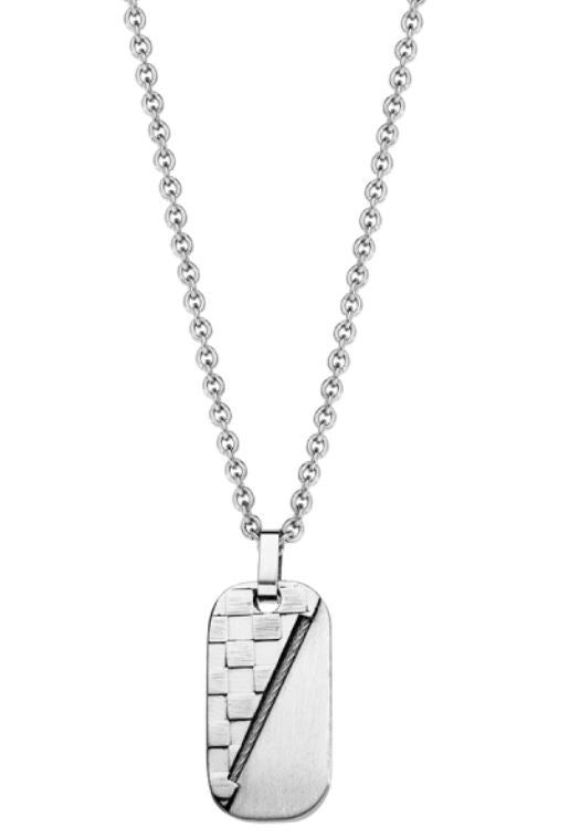 Collier homme acier pendentif câble diagonal