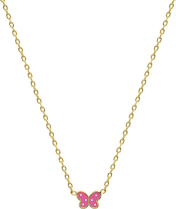 COLLIER ENFANT PLAQUE OR PAPILLON LAQUE ROSE 132423