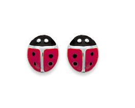 BOUCLES D OREILLES ARGENT RHODIE COCCINELLE EMAIL ROUGE 142969