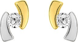 BOUCLES D OREILLES Femme  CLOU OR BICOLORE OXYDE BLANC