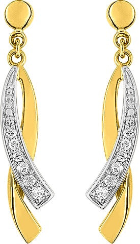 BOUCLES D OREILLE OR JAUNE ET RHODIUM OXYDE DE ZIRCONIUM