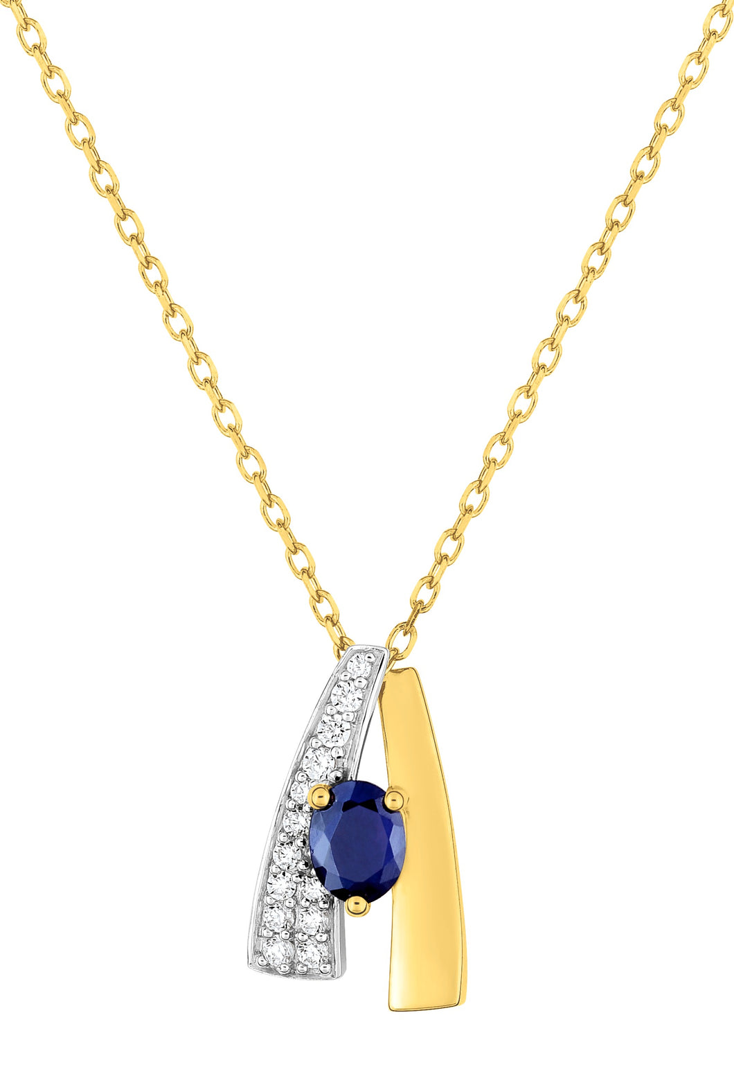 COLLIER Femme OR JAUNE ET RHODIUM PENDENTIF SAPHIR BLEU OXYDE BLANC