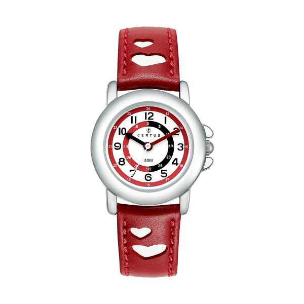 MONTRE EDUCATIVE CERTUS CUIR ROUGE COEUR 647451