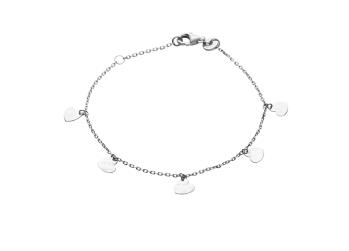 BRACELET ARGENT RHODIE 5 PAMPILLES COEURS FROISSES